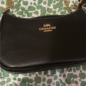 Coach Black Leather Shoulder Bag with Gold Chain